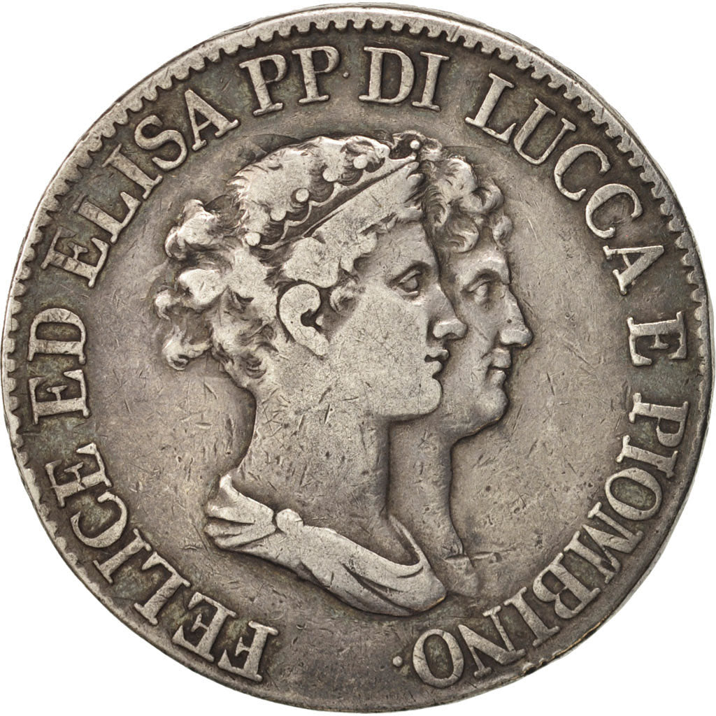 ITALIAN STATES, LUCCA, Felix and Elisa, 5 Franchi, 1807, Firenze, VF(30-35)