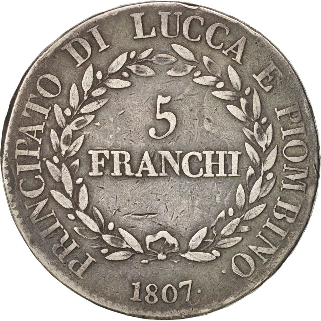 ITALIAN STATES, LUCCA, Felix and Elisa, 5 Franchi, 1807, Firenze, VF(30-35)