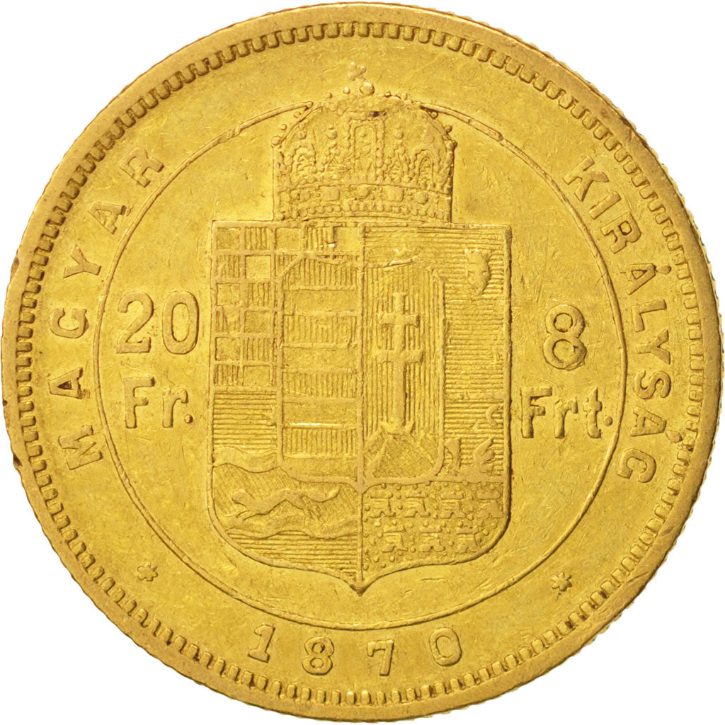 Hungría, Franz Joseph I, 8 Forint 20 Francs, 1870, Karlsburg, MBC+, Oro