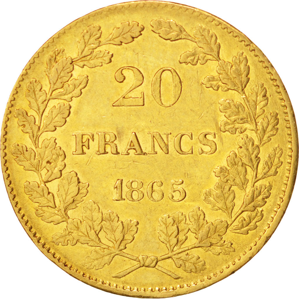 Coin, Belgium, Leopold I, 20 Francs, 20 Frank, 1865, AU(55-58), Gold, KM:23
