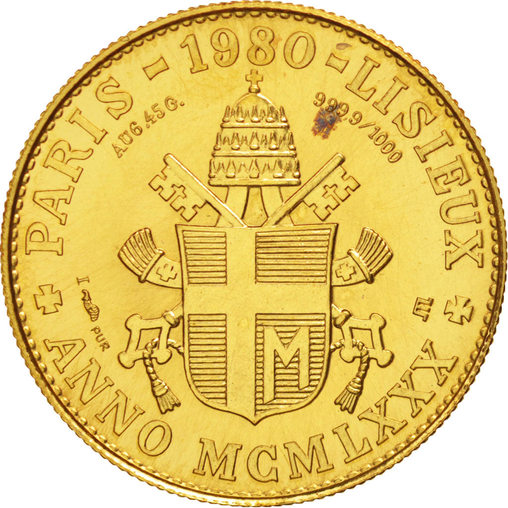 France, Medal, Jean-Paul II, 1980 Lisieux, Religions & beliefs, MS(65-70), Gold