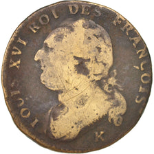 Francia, 12 deniers françois, 12 Deniers, 1791, Bordeaux, B+, Bronzo, KM:600.8