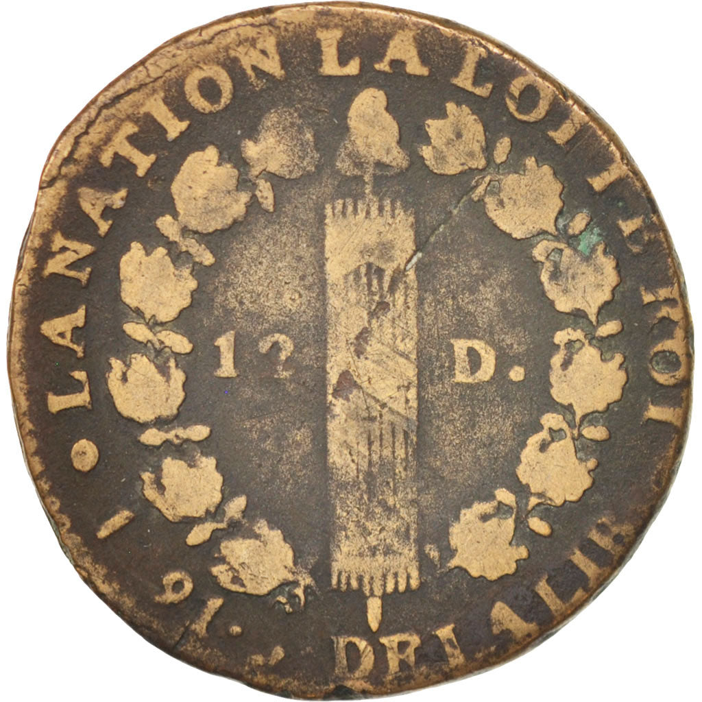 France, 12 deniers françois, 12 Deniers, 1791, Bordeaux, F(12-15), Bronze