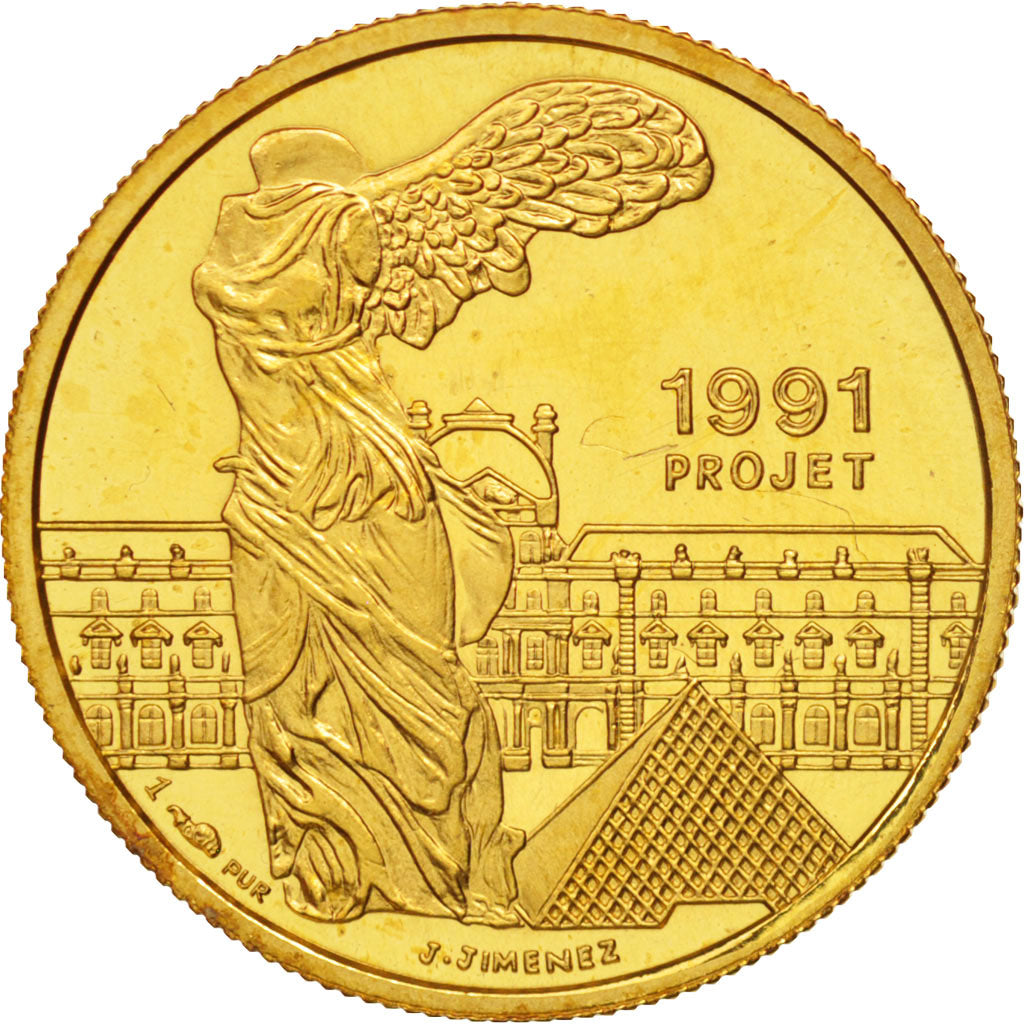 Francia, Medal, Le Louvre, Politics, Society, War, 1991, Jimenez, FDC, Oro