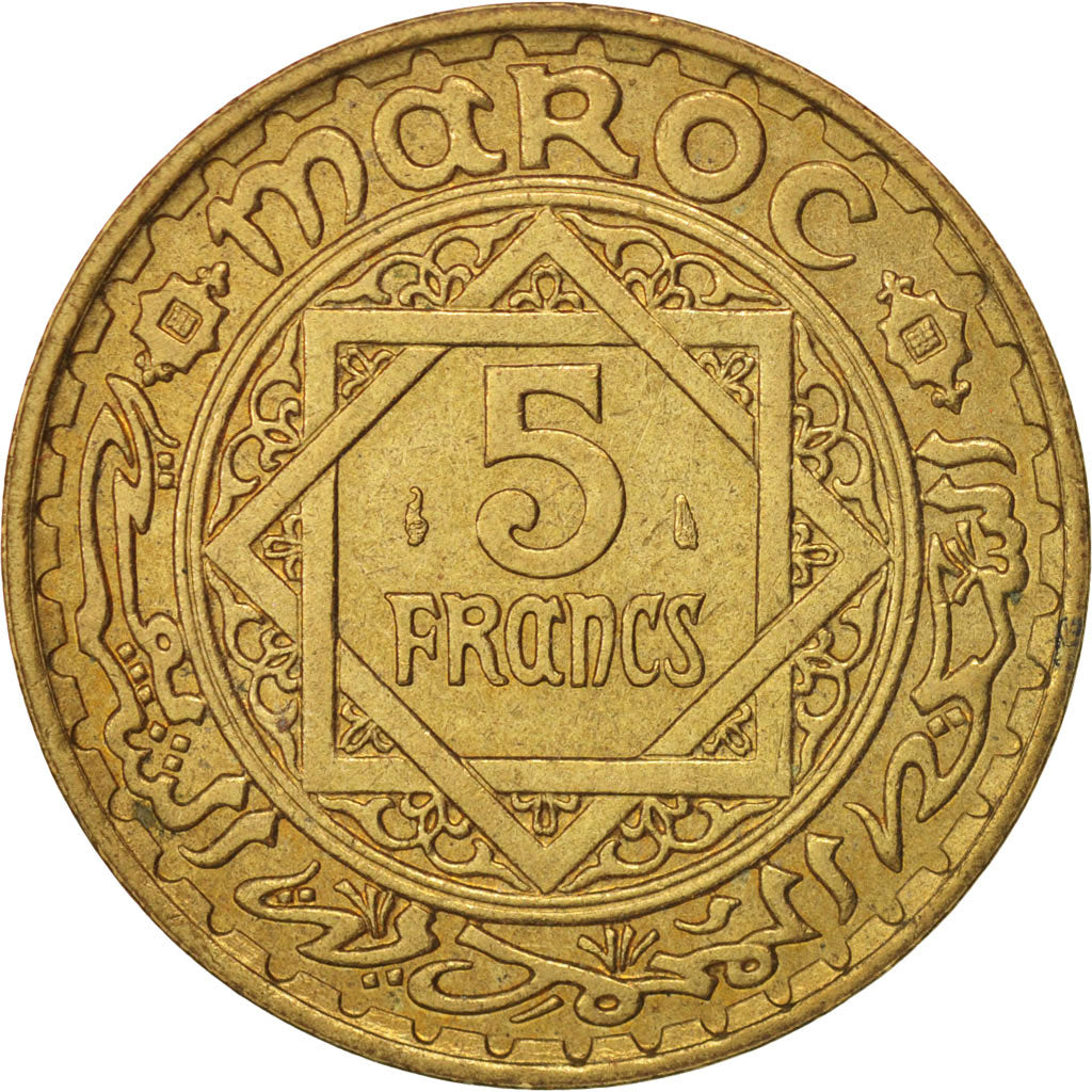 Morocco, Mohammed V, 5 Francs, 1946, Paris, AU(50-53), Aluminum-Bronze, KM:43