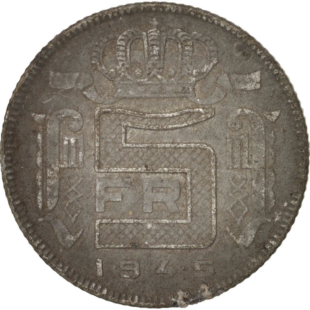 Coin, Belgium, 5 Francs, 5 Frank, 1945, VF(20-25), Zinc, KM:130