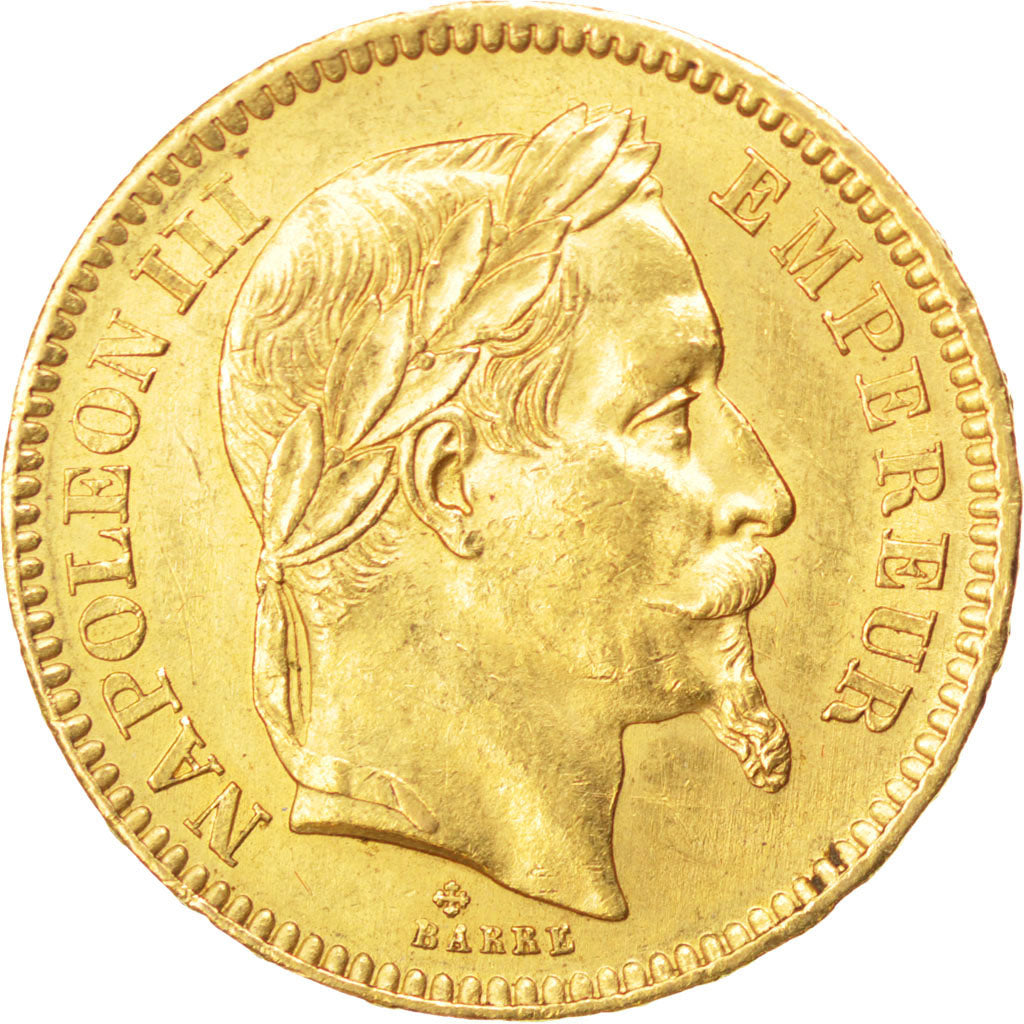 Second Empire, 20 francs or Napoléon III tête laurée 1862 BB, KM 801.2