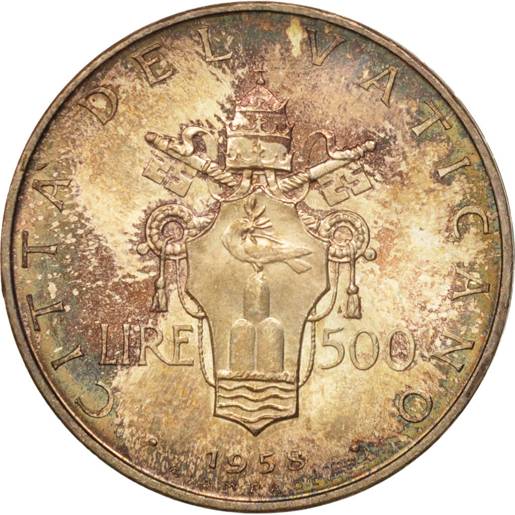 VATICAN CITY, Pius XII, 500 Lire, 1958, Roma, MS(65-70), Silver, KM:56