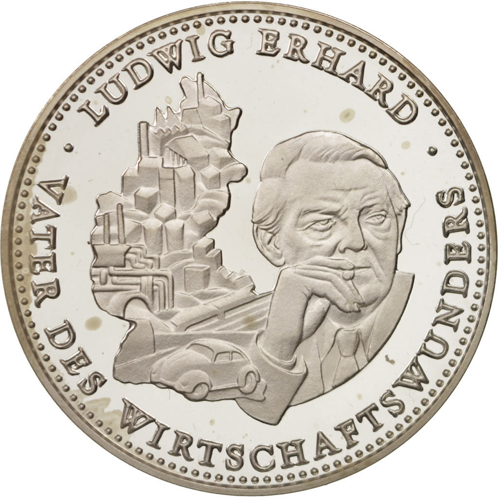 Deutschland, Medal, Ludwig Erhard, Vater des Wirtschaftswunders, History, 1992