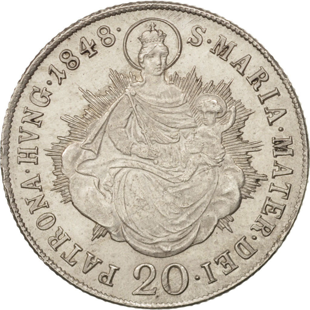 Coin, Austria, Ferdinand I, 20 Kreuzer, 1848, MS(60-62), Silver, KM:2208