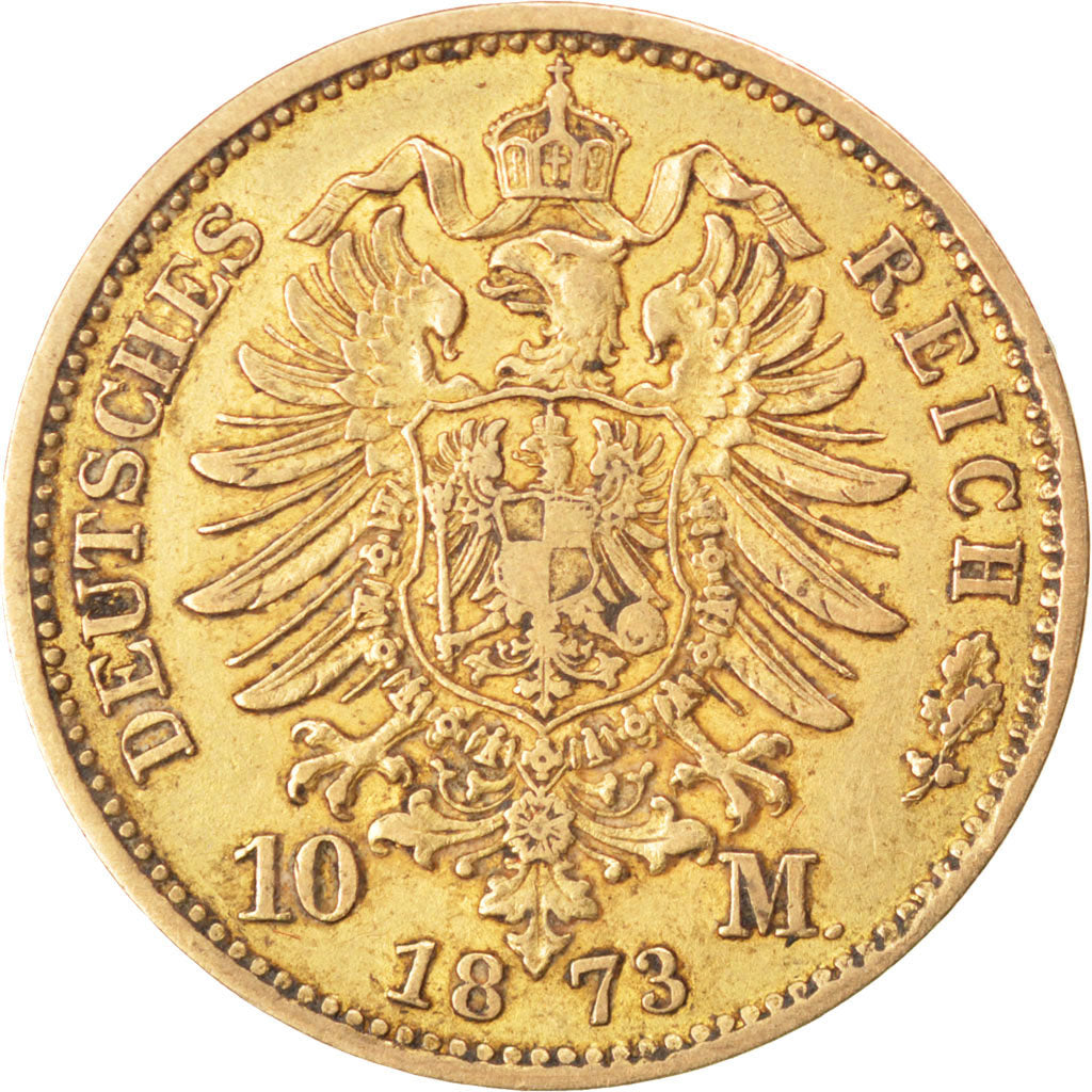 German States, 10 Mark, 1873, Berlin, KM #502, EF(40-45), Gold, 3.93