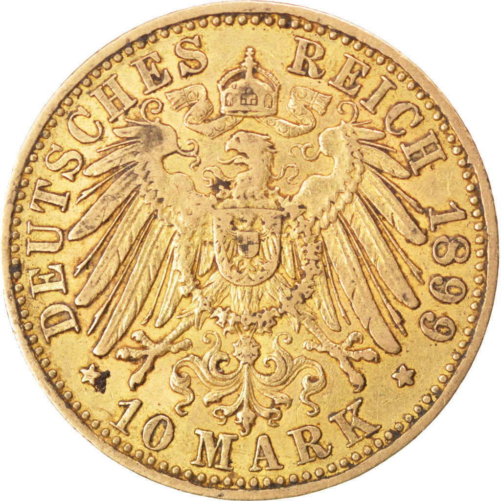 German States, 10 Mark, 1899, Berlin, KM #520, EF(40-45), Gold, 3.95