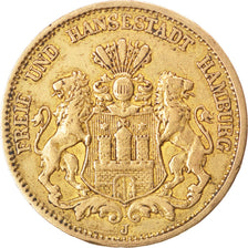 German States, 20 Mark, 1878, Hambourg, KM #602, EF(40-45), Gold, 7.90