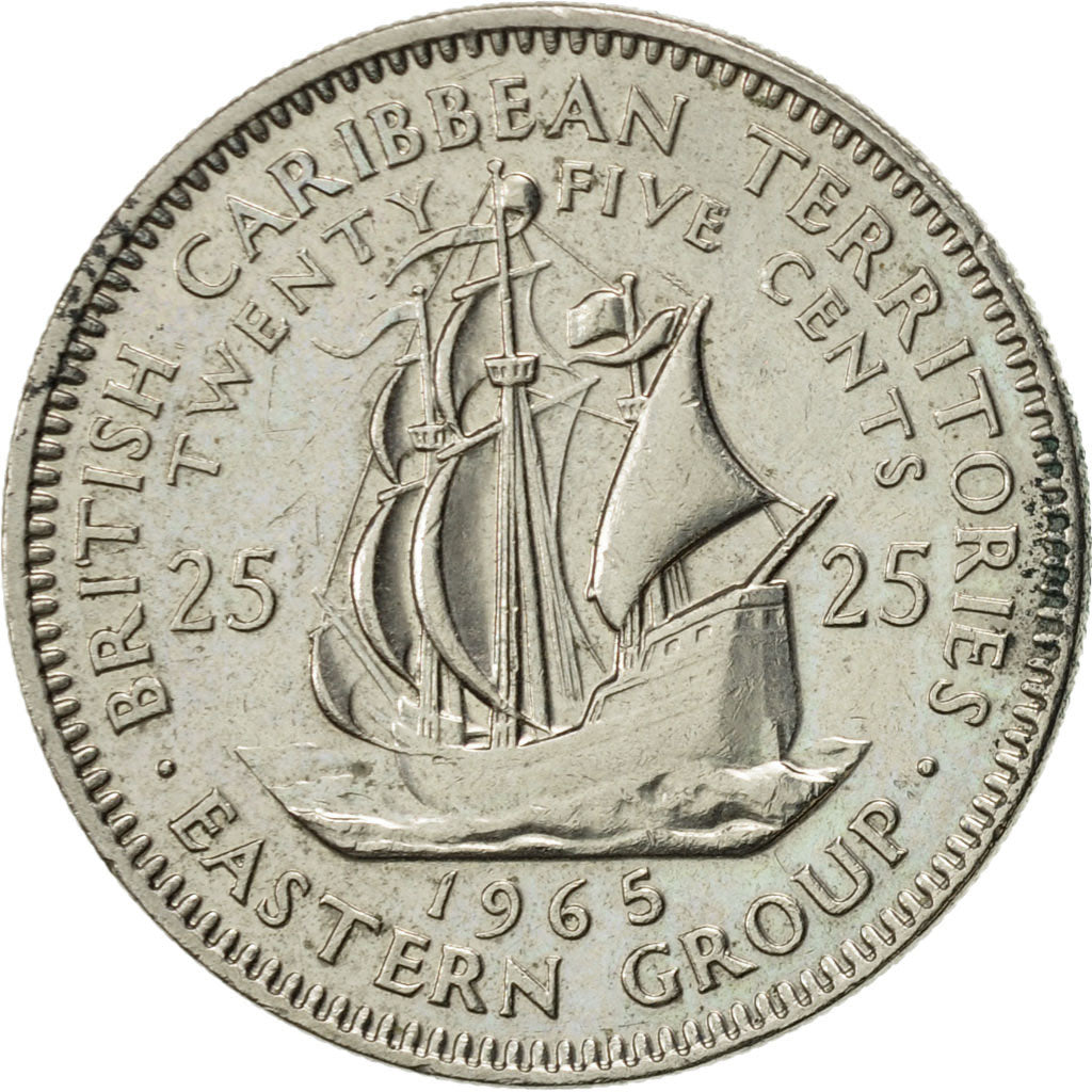 Coin, East Caribbean States, Elizabeth II, 25 Cents, 1965, AU(55-58)
