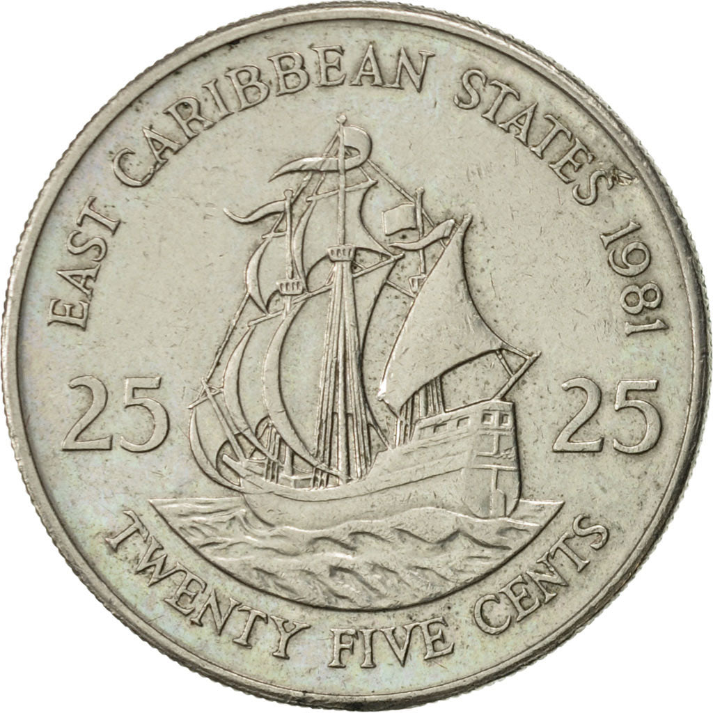 Moneta, Państwa Wschodnich Karaibów, Elizabeth II, 25 Cents, 1981, AU(50-53)