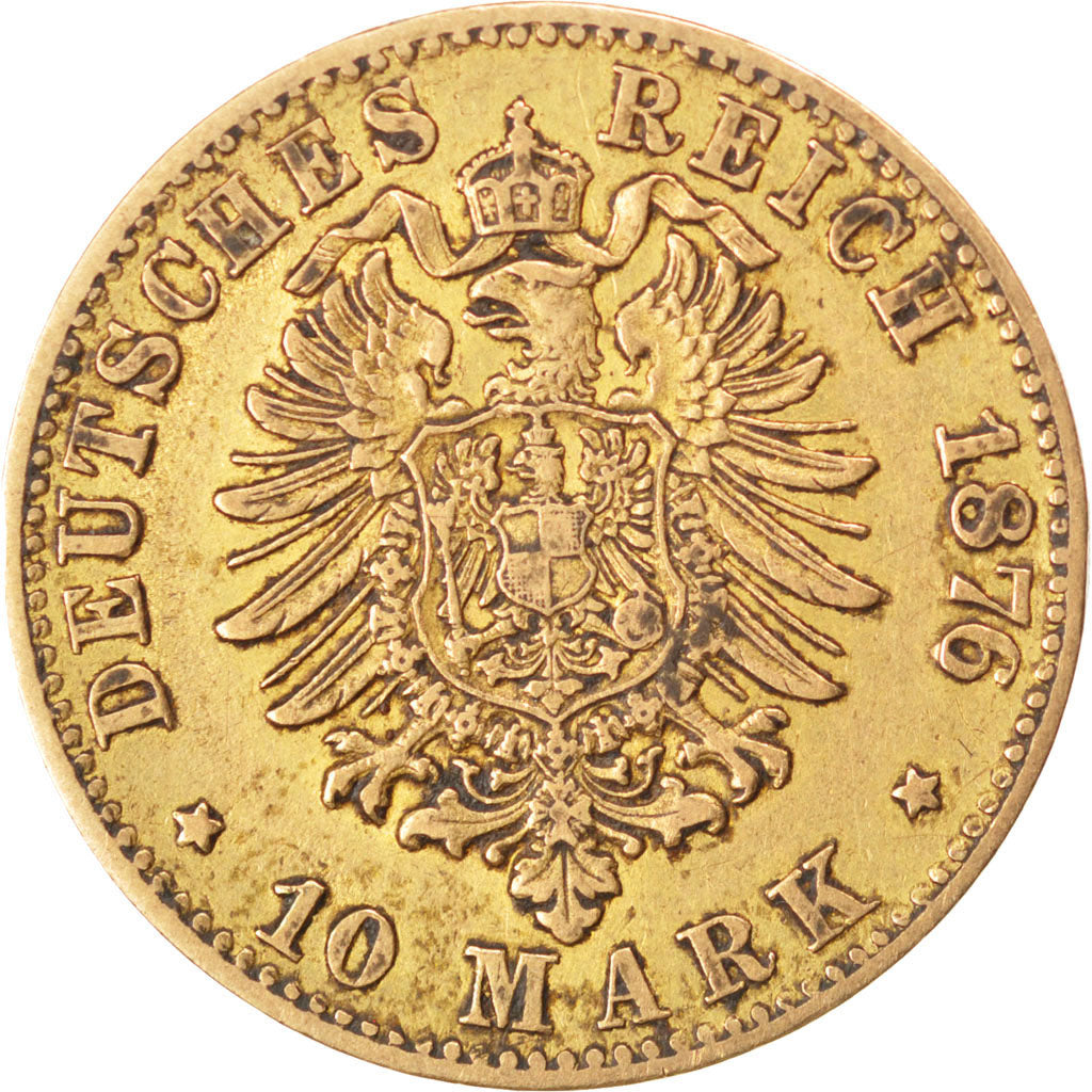 German States, 10 Mark, 1876, KM #354, EF(40-45), Gold, 3.93
