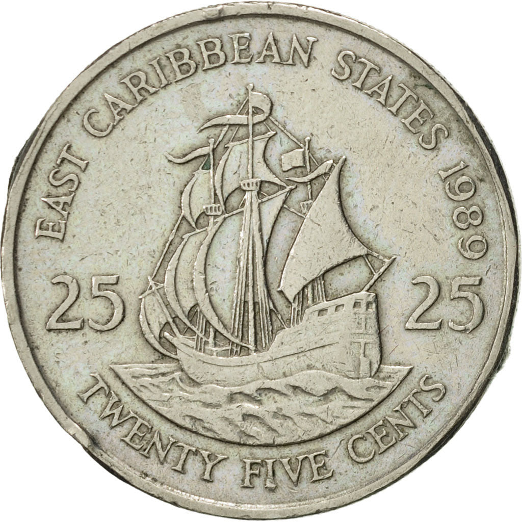 Moneda, Estados del Caribe Oriental , Elizabeth II, 25 Cents, 1989, MBC+, Cobre