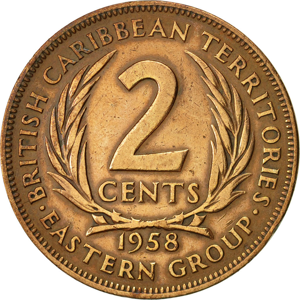Coin, East Caribbean States, Elizabeth II, 2 Cents, 1958, EF(40-45), Bronze