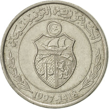Tunisia, 1/2 Dinar, 1997, Paris, AU(55-58), Copper-nickel, KM:346