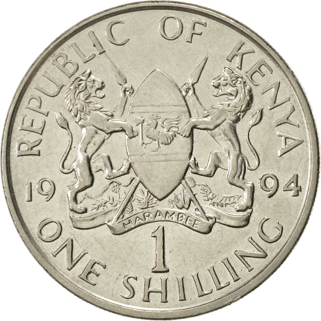 Coin, Kenya, Shilling, 1994, British Royal Mint, AU(50-53), Nickel plated steel