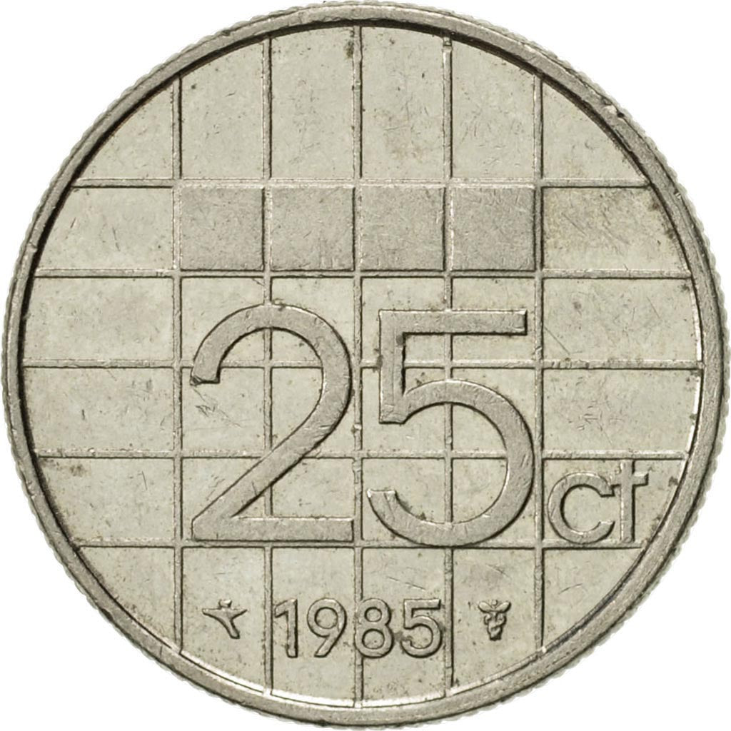 Coin, Netherlands, Beatrix, 25 Cents, 1985, AU(50-53), Nickel, KM:204