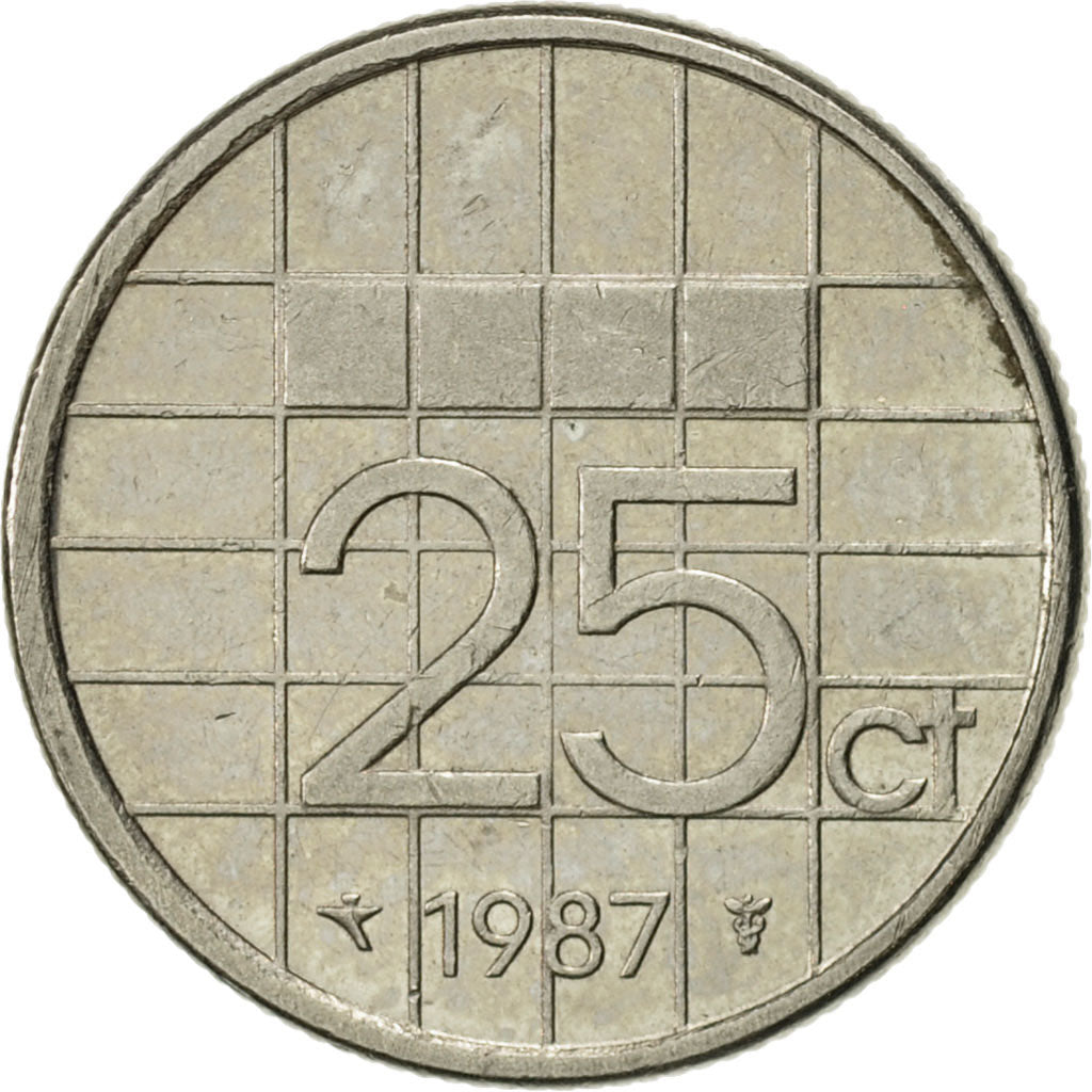 Moneda, Países Bajos, Beatrix, 25 Cents, 1987, MBC+, Níquel, KM:204
