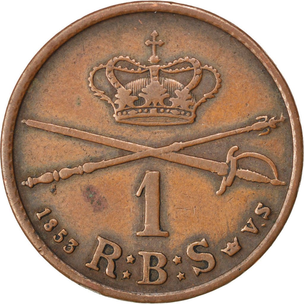 DENMARK, Rigsbankskilling, 1853, KM #756, EF(40-45), Copper, 7.15