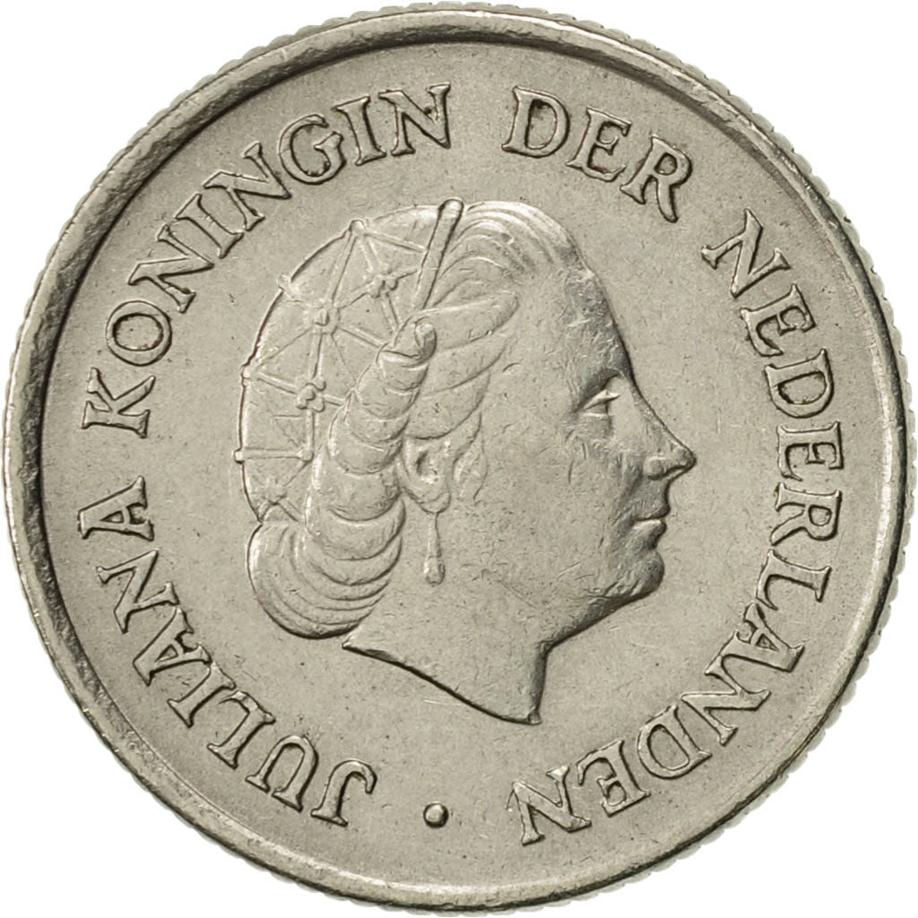 Netherlands, Juliana, 25 Cents, 1967, AU(55-58), Nickel, KM:183