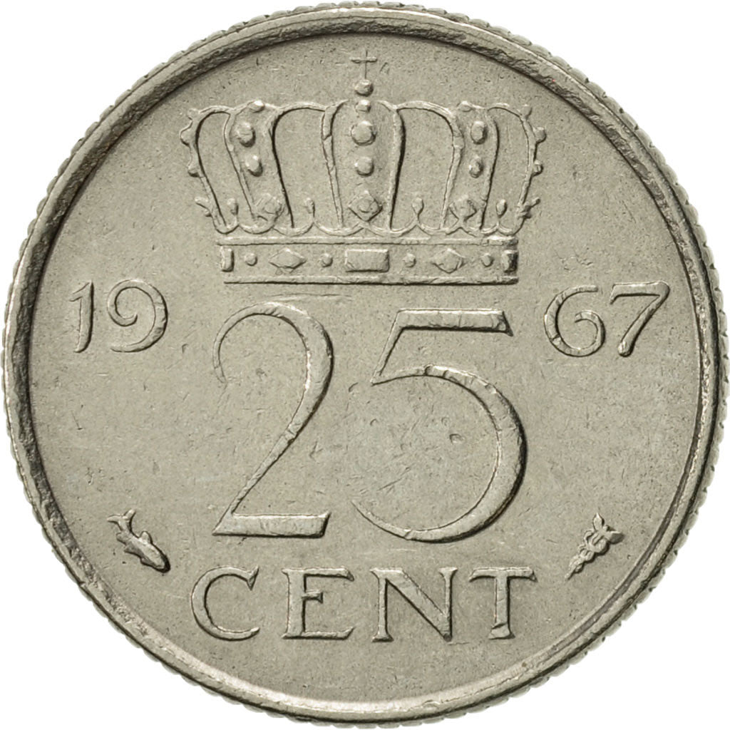 Netherlands, Juliana, 25 Cents, 1967, AU(55-58), Nickel, KM:183