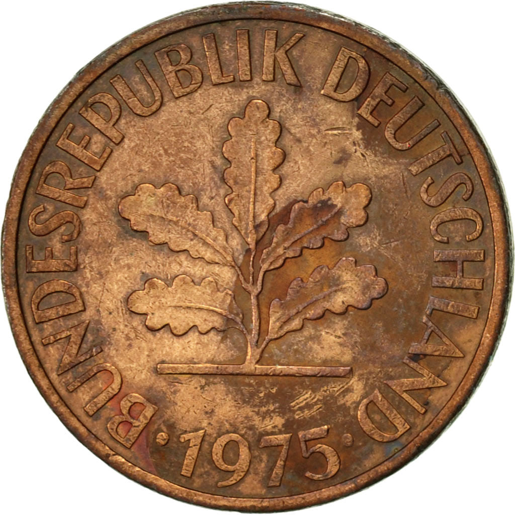 Coin, GERMANY - FEDERAL REPUBLIC, 2 Pfennig, 1975, Munich, EF(40-45), Copper