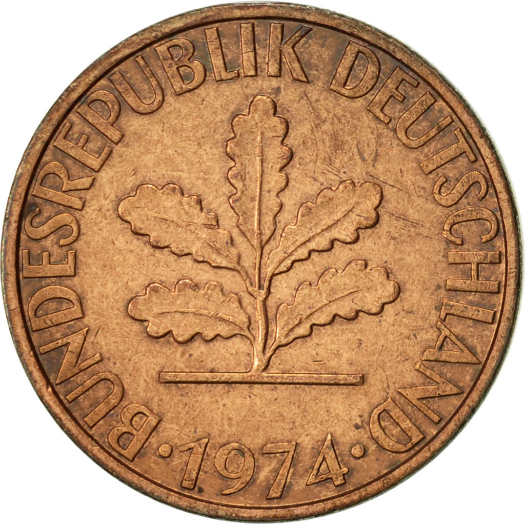Coin, GERMANY - FEDERAL REPUBLIC, 2 Pfennig, 1974, Hambourg, AU(50-53), Copper
