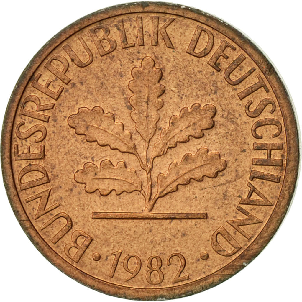 Coin, GERMANY - FEDERAL REPUBLIC, Pfennig, 1982, Karlsruhe, AU(50-53), Copper