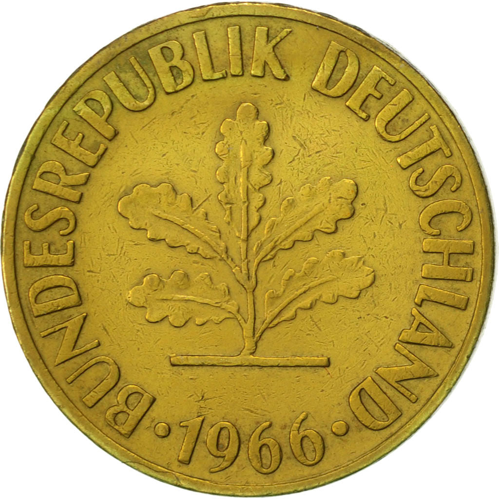 Coin, GERMANY - FEDERAL REPUBLIC, 10 Pfennig, 1966, Hambourg, AU(55-58), Brass