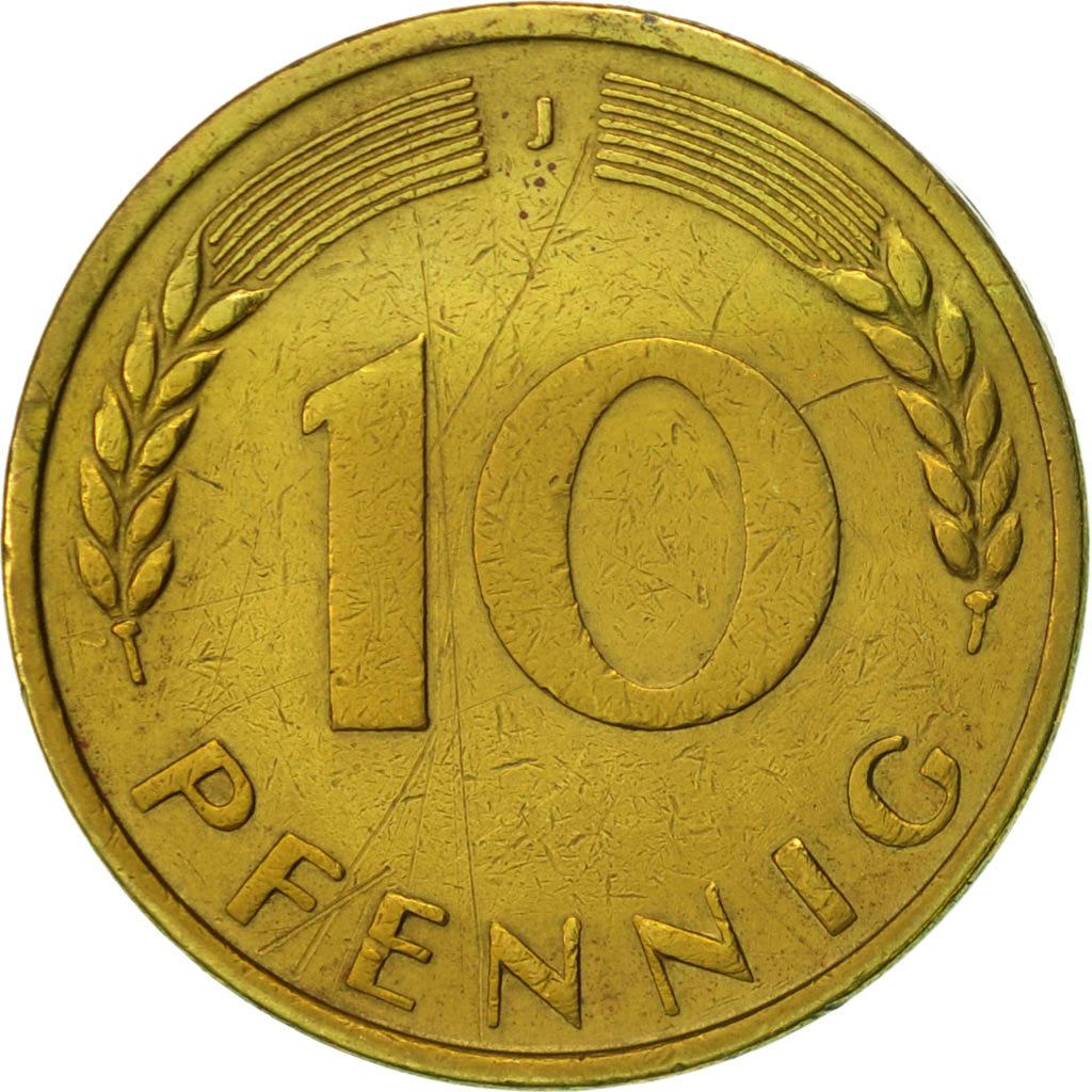 Coin, GERMANY - FEDERAL REPUBLIC, 10 Pfennig, 1966, Hambourg, AU(55-58), Brass