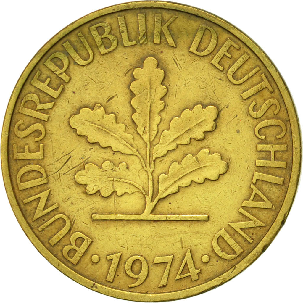 Moneta, GERMANIA - REPUBBLICA FEDERALE, 10 Pfennig, 1974, Karlsruhe, SPL-