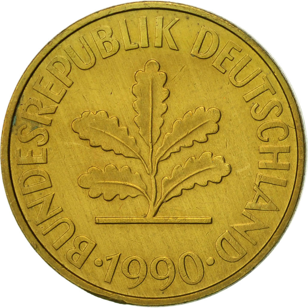 Coin, GERMANY - FEDERAL REPUBLIC, 10 Pfennig, 1990, Berlin, AU(55-58), Brass