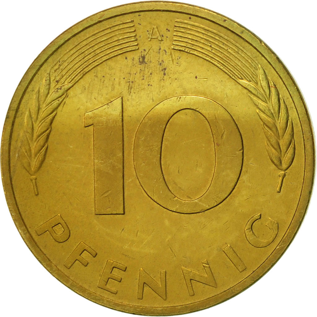 Coin, GERMANY - FEDERAL REPUBLIC, 10 Pfennig, 1990, Berlin, AU(55-58), Brass