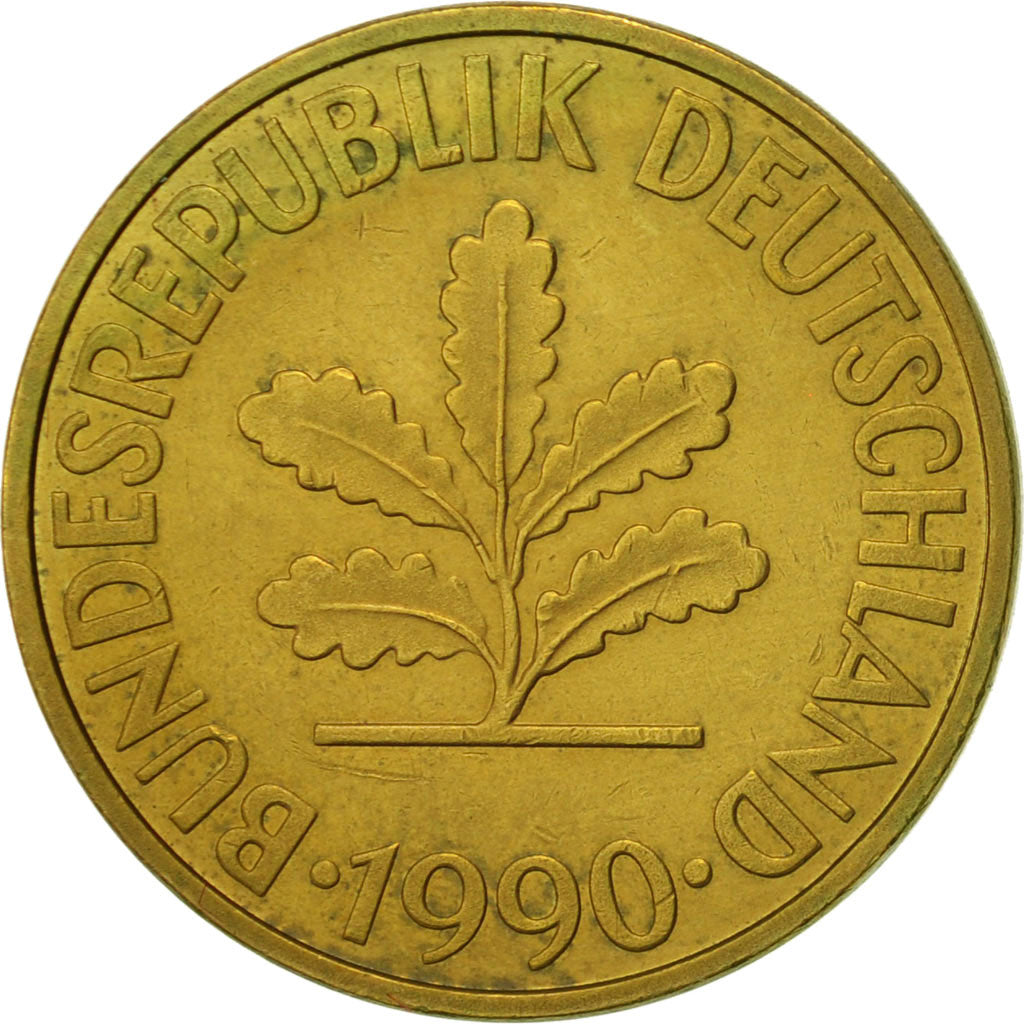 Coin, GERMANY - FEDERAL REPUBLIC, 10 Pfennig, 1990, Hambourg, AU(55-58), Brass