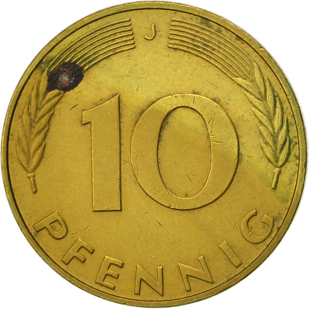 Coin, GERMANY - FEDERAL REPUBLIC, 10 Pfennig, 1990, Hambourg, AU(55-58), Brass