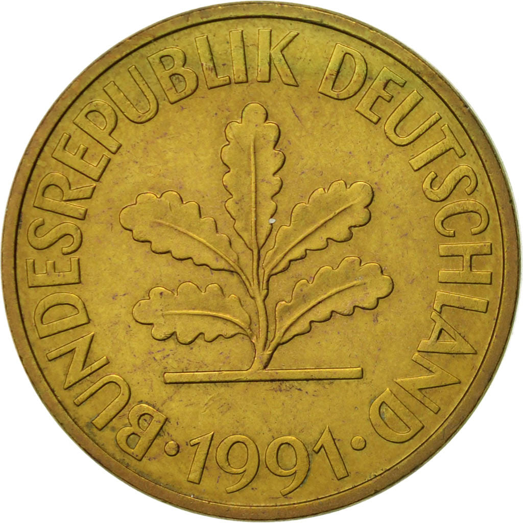 Coin, GERMANY - FEDERAL REPUBLIC, 10 Pfennig, 1991, Munich, AU(55-58), Brass
