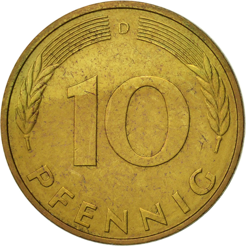 Coin, GERMANY - FEDERAL REPUBLIC, 10 Pfennig, 1991, Munich, AU(55-58), Brass