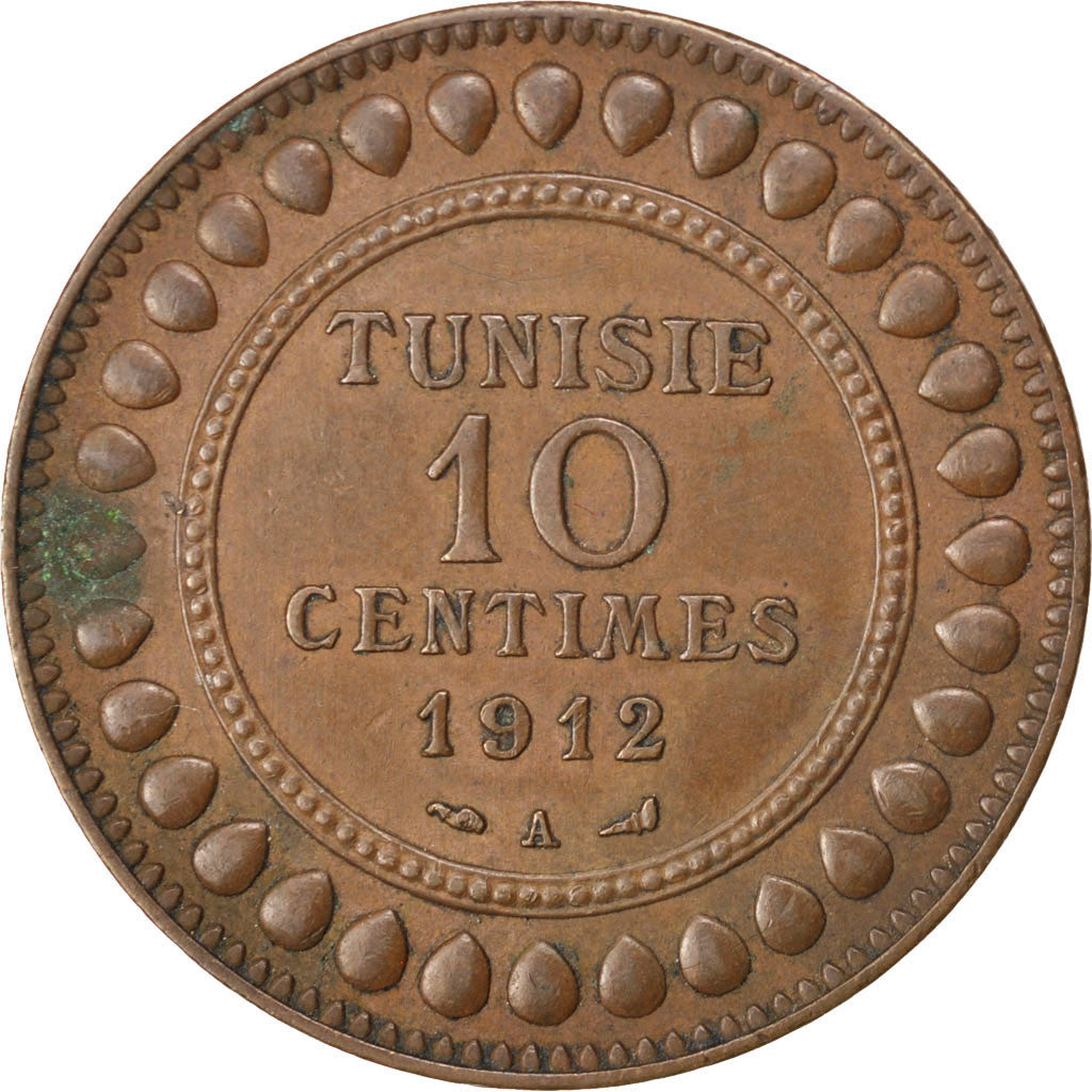 Münze, Tunesien, Muhammad al-Nasir Bey, 10 Centimes, 1912, Paris, SS, Bronze