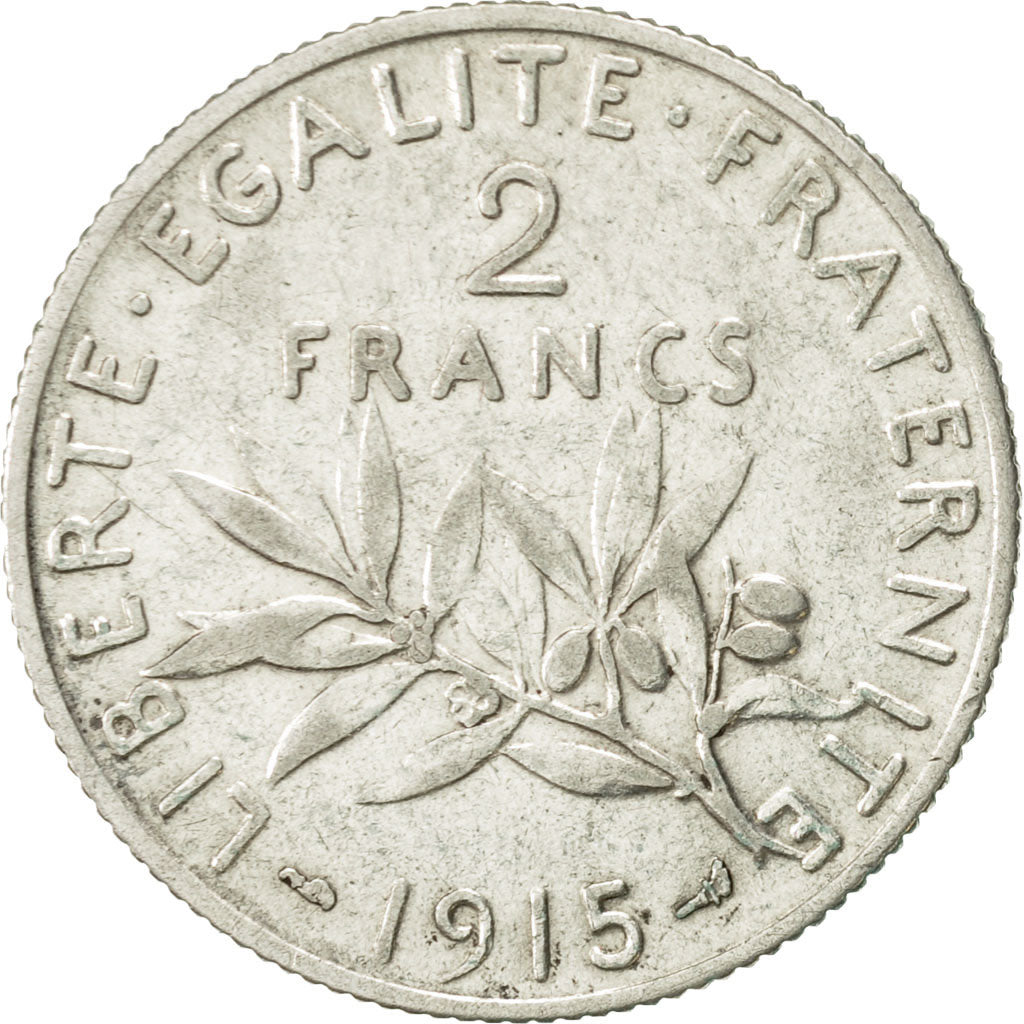 Francia, Semeuse, 2 Francs, 1915, Paris, BB+, Argento, KM:845.1, Gadoury:532