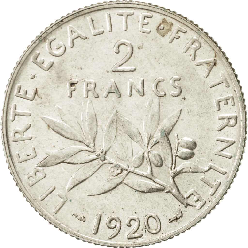 France, Semeuse, 2 Francs, 1920, Paris, AU(55-58), Silver, KM:845.1, Gadoury:532