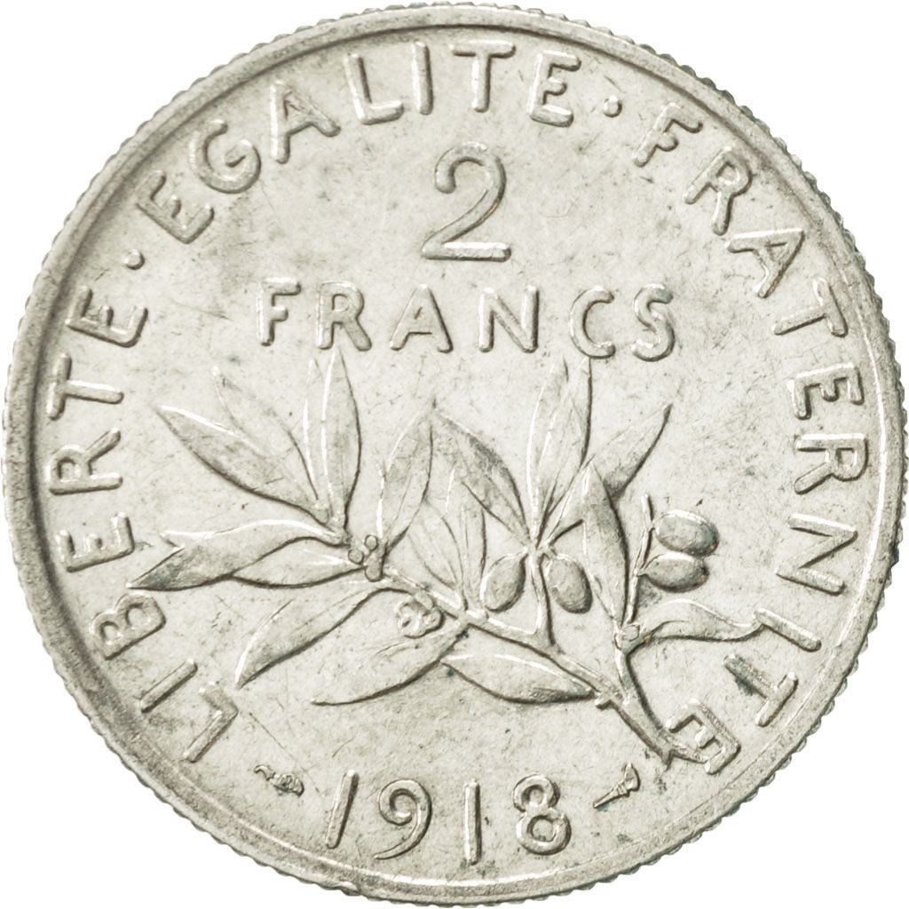 Coin, France, Semeuse, 2 Francs, 1918, Paris, AU(55-58), Silver, KM:845.1