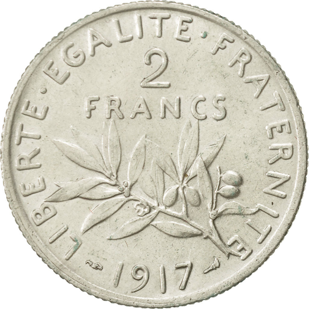Coin, France, Semeuse, 2 Francs, 1917, Paris, AU(55-58), Silver, KM:845.1