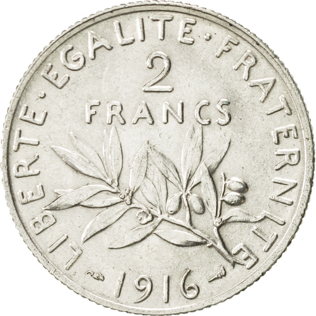 Coin, France, Semeuse, 2 Francs, 1916, Paris, AU(55-58), Silver, KM:845.1