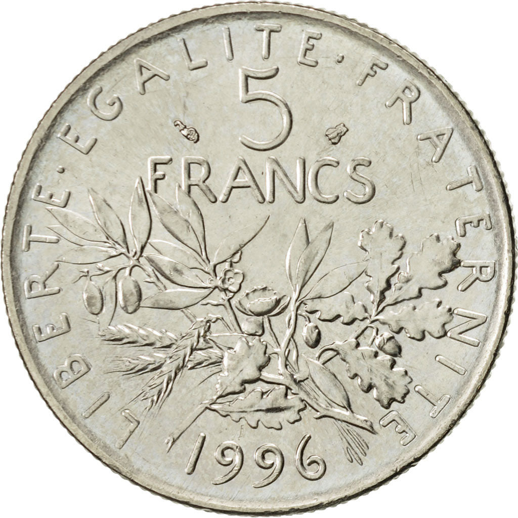 France, Semeuse, 5 Francs, 1996, Paris, AU(55-58), Nickel Clad Copper-Nickel