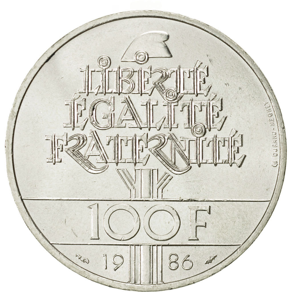 Coin, France, Statue de la Liberté, 100 Francs, 1986, Paris, MS(60-62), Silver