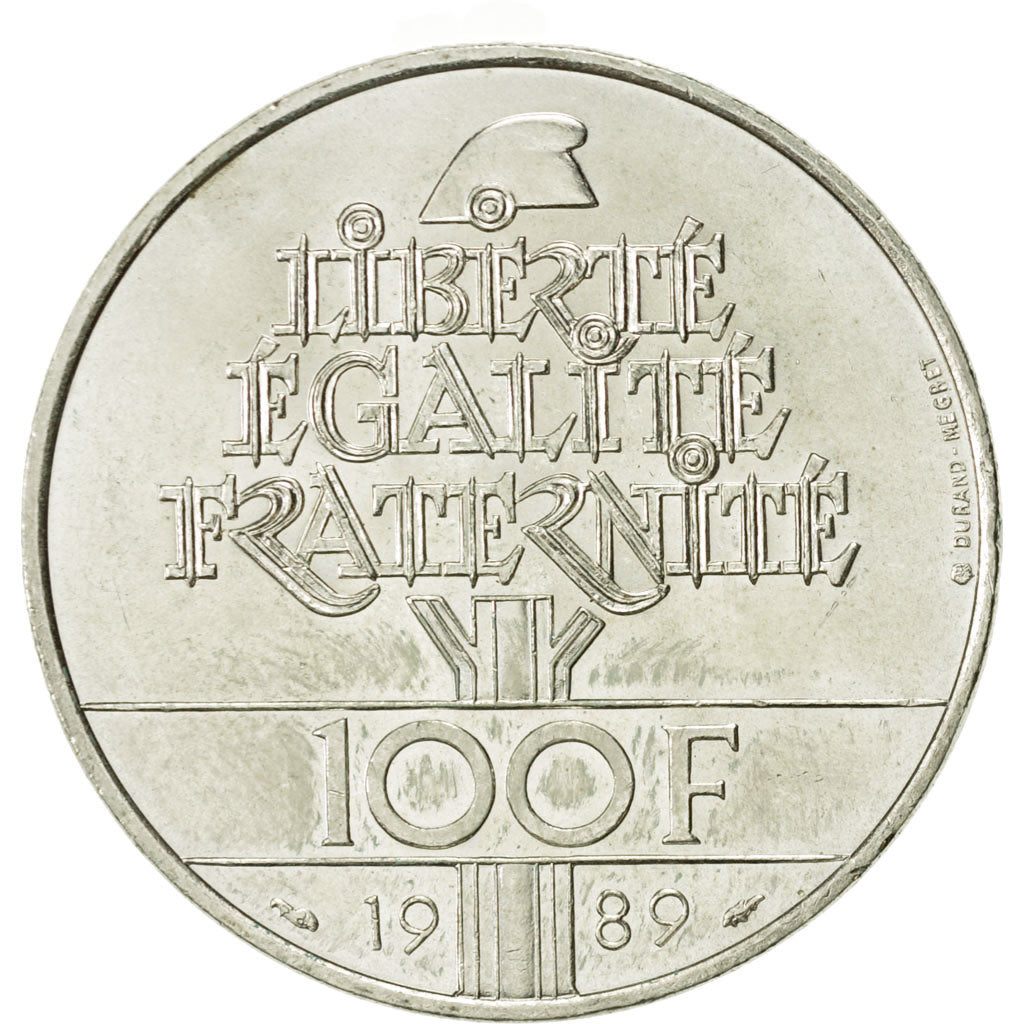 France, Droits de l'Homme, 100 Francs, 1989, Paris, MS(60-62), Silver, KM:970